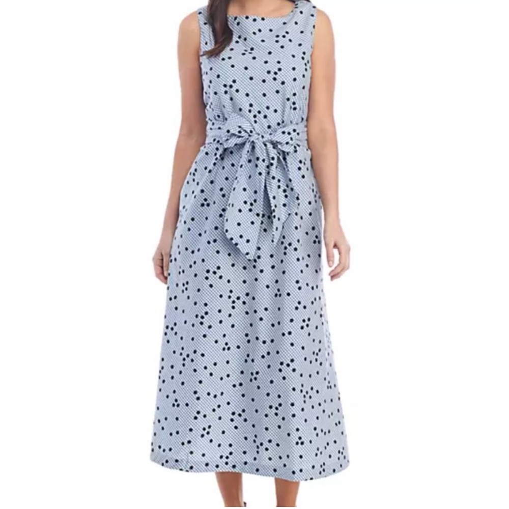 Anne Klein Blue & White Gingham Midi Dress S